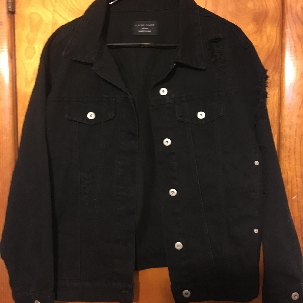 Brand New Black Distressed Denim Jacket Size M